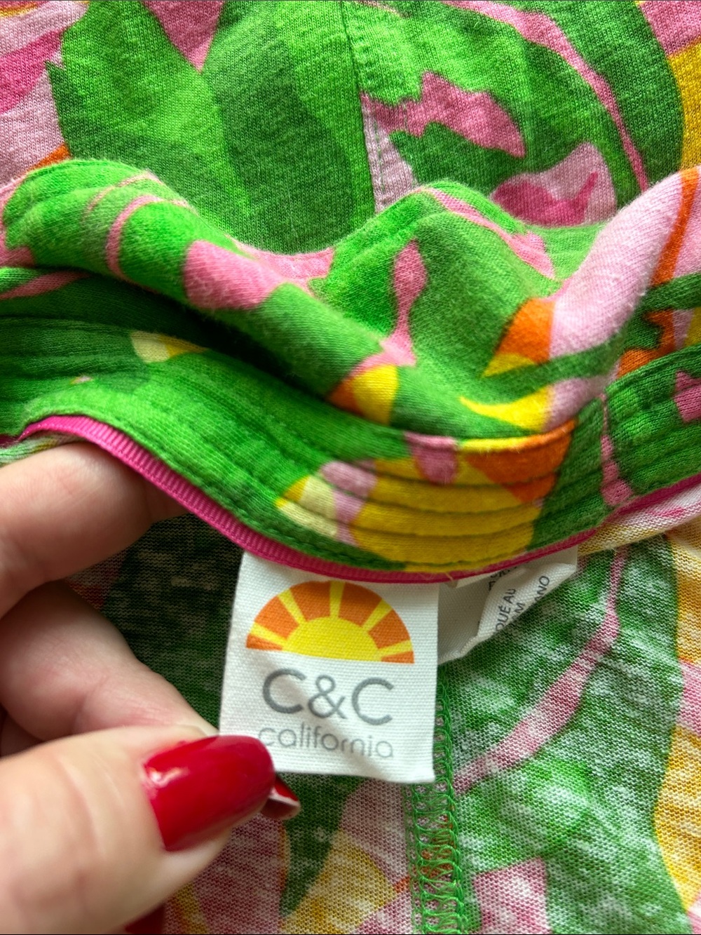 C&C California Green Yellow Pink Tropical Shirt Dress - Picture 7 of 8